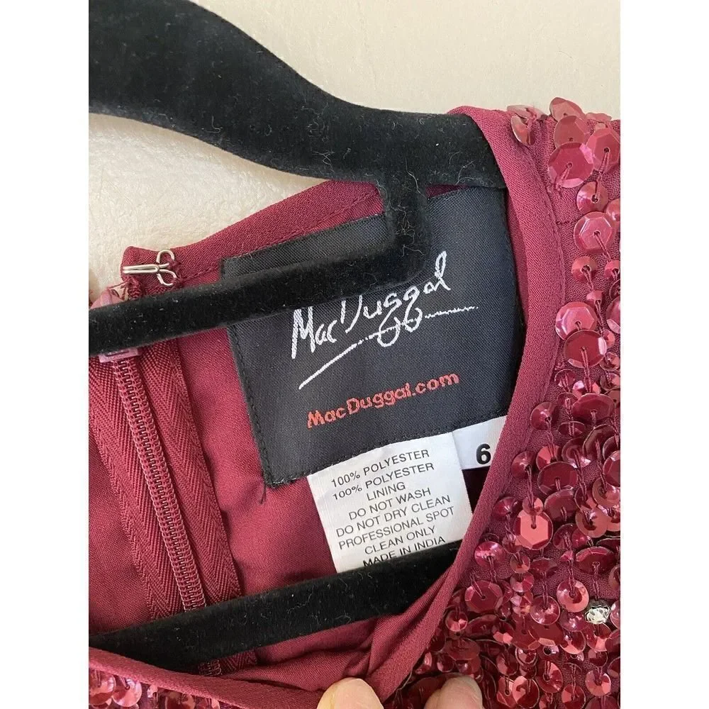 Mac Duggal Red Sequin Beaded Midi Sheath Cocktail Dress Gown Sz 6 $398 NWT 10509